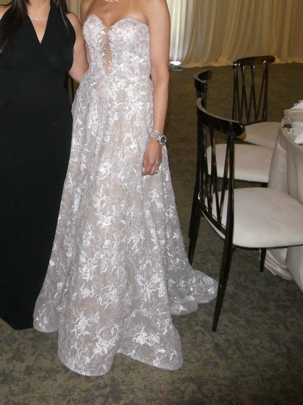 Strapless Lace Ball Gown Dress in Blush